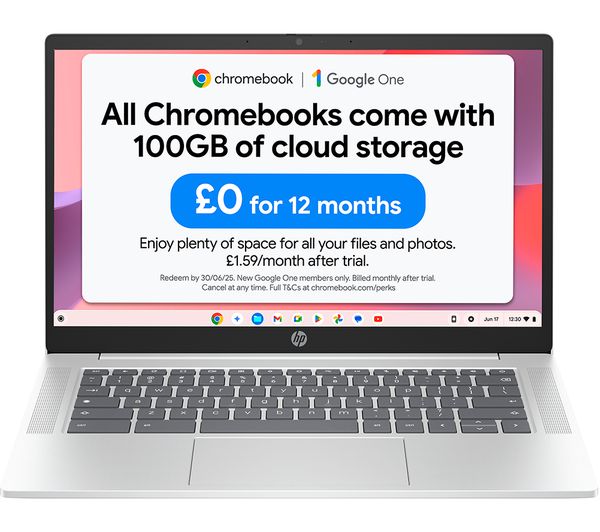 HP 14a-nf0501sa 14" Chromebook - Intel® N100, 128 GB UFS, Silver