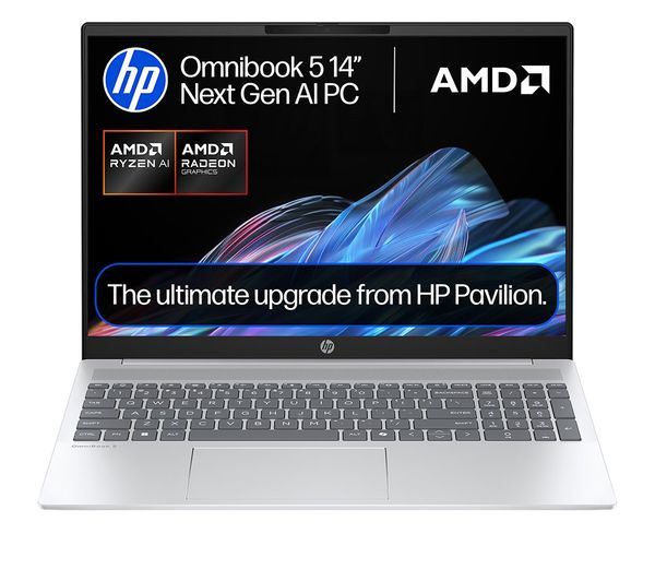 HP OmniBook 5 NGAI 16" Laptop, Copilot+ PC - AMD Ryzen AI 7, 512 GB SSD, Glacier Silver