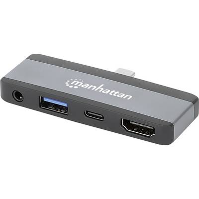 Manhattan USB-C® docking station USB-C 4-in-1 Dockingstation USB C-Stecker auf HDMI USB-A USB-C PD 3,5 mm Klinke USB-C® powered