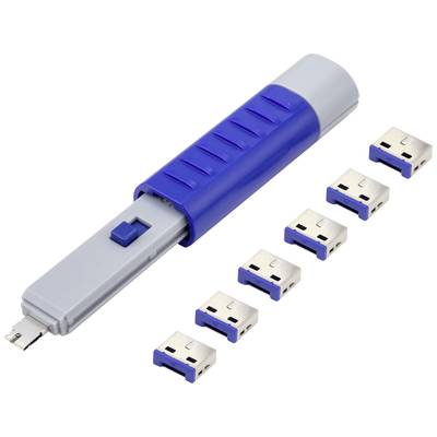 Renkforce USB port lock RF-4714586 6-piece set Silver, Blue incl. 1 key RF-4714586
