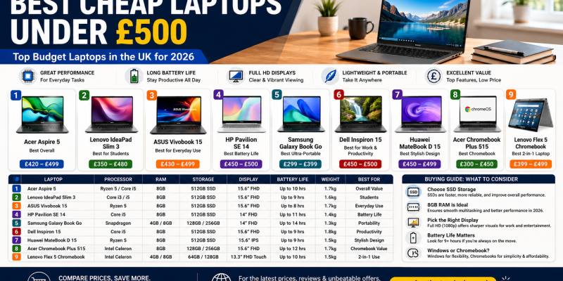Best Cheap Laptops Under £500 in 2026